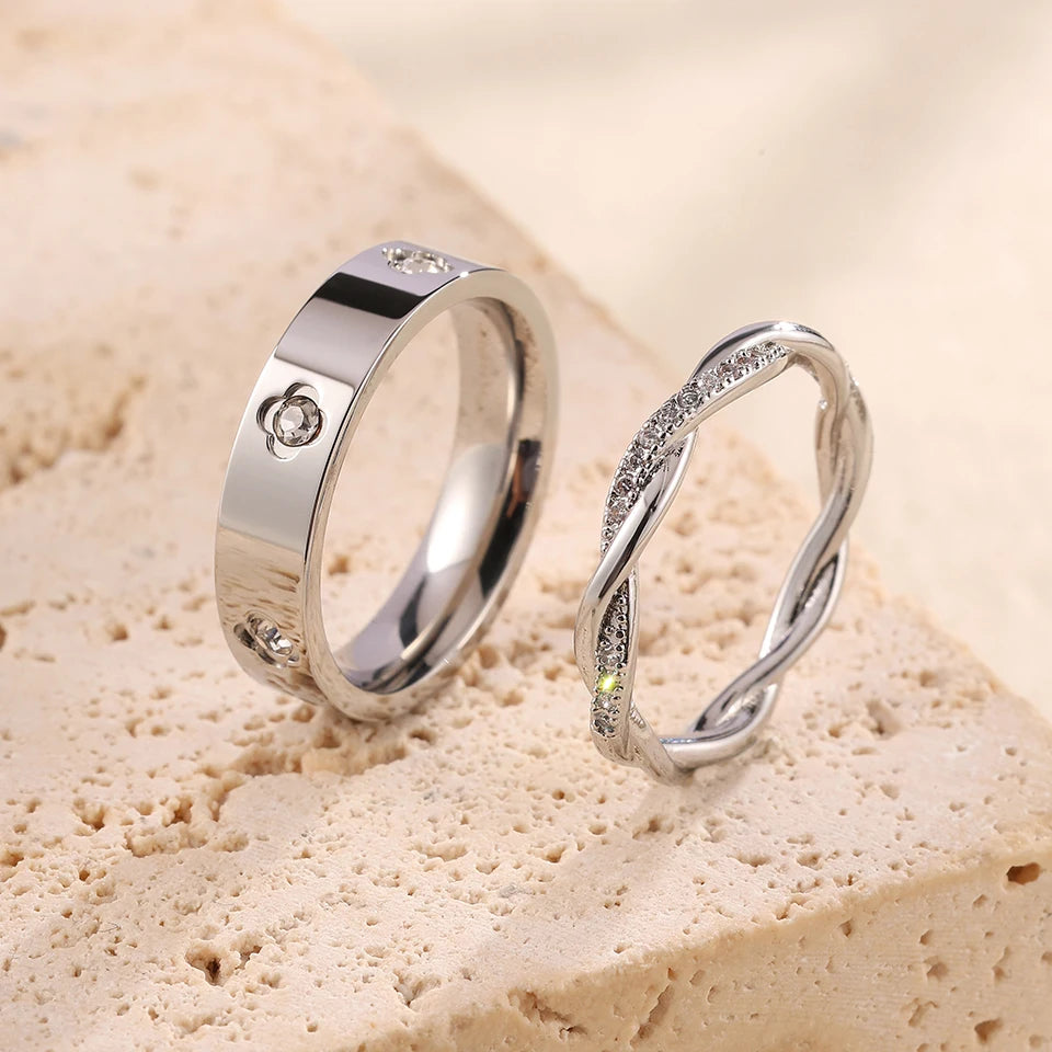 Sexy Romantic Flower Stainless Steel Ring Set
