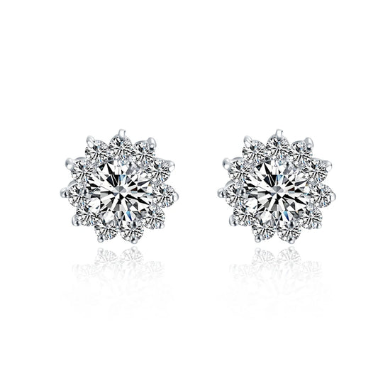 Sun Flower Style White Gold 18K Stud Earrings