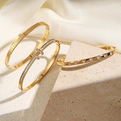 Stainless Steel Letter Inlaid Zirconium Stacking Bracelet