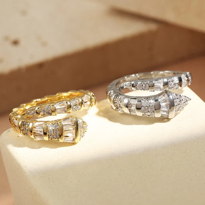 Copper Metal Snake Bone Nail Inlaid Zirconium Opening Ring