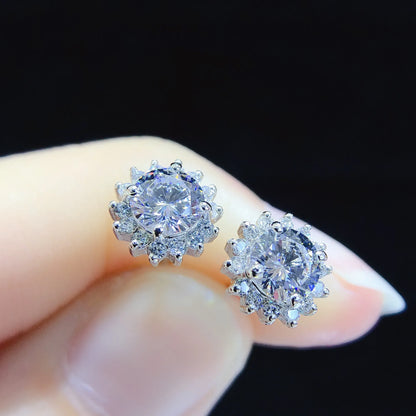 Sun Flower Style White Gold 18K Stud Earrings