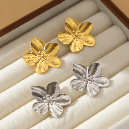 Stainless Steel Flower Leaf Stud Earrings