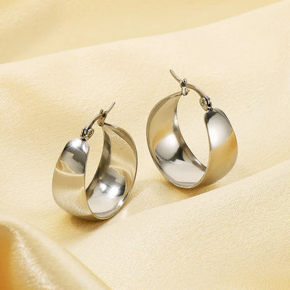 Stainless Steel Glossy Curved Round Earrings
