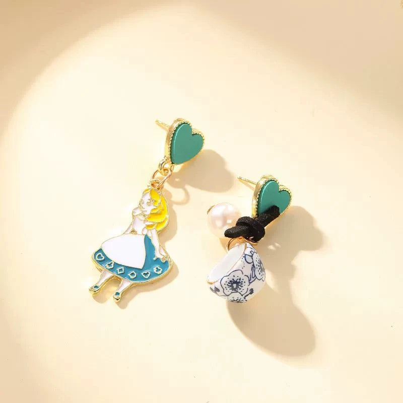 Carton Fairy Tale Princess Alice Asymmetry Earrings