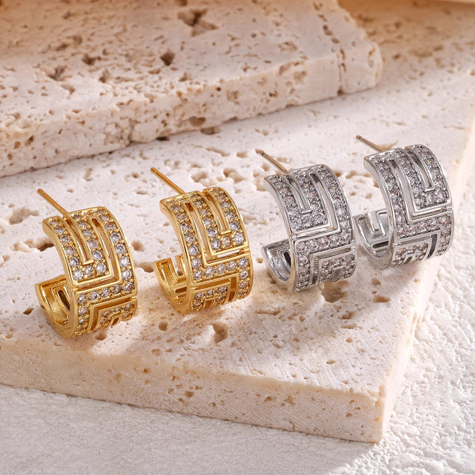 Luxurious And Sexy Hollow Zircon Stud Earrings