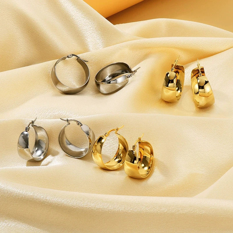 Stainless Steel Glossy Curved Round Earrings