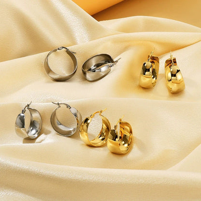 Stainless Steel Glossy Curved Round Earrings