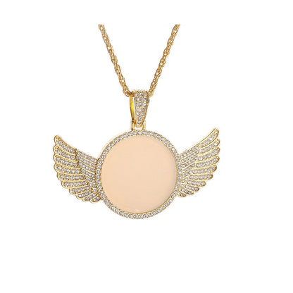 Angel Wings Mirror Photo Memorial Pendant Inlaid Necklace