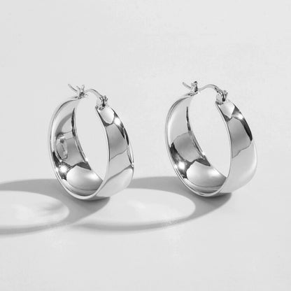 Stainless Steel Glossy Curved Round Earrings