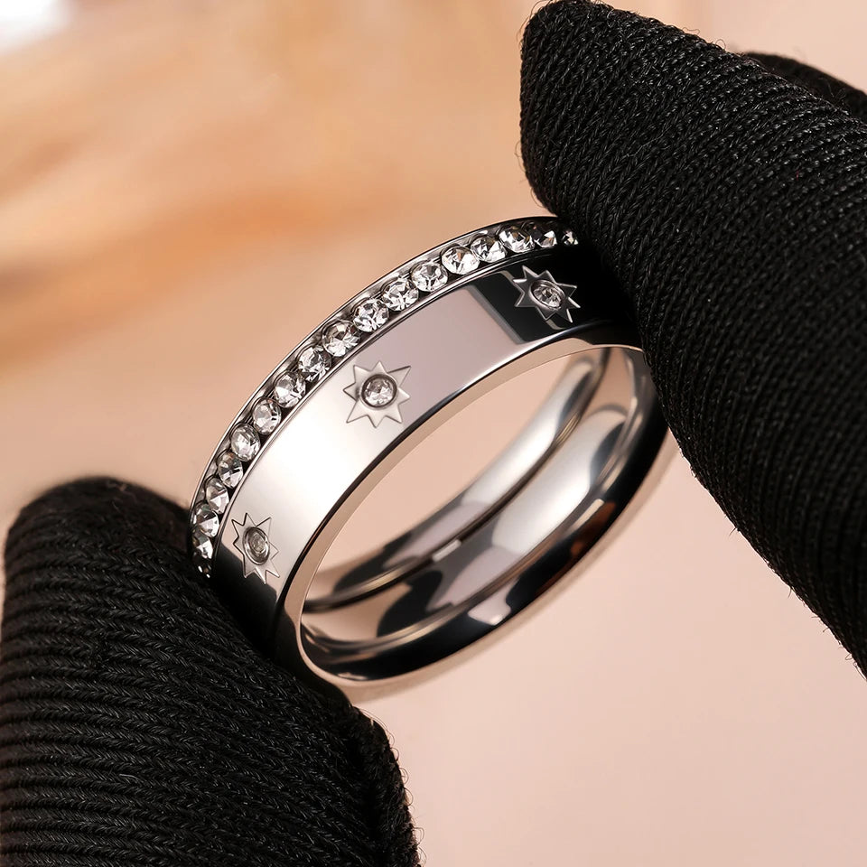 2Pcs Popular Dot Diamond Inlaid Six-pointed Star Ring