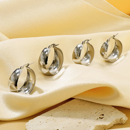 Stainless Steel Glossy Curved Round Earrings