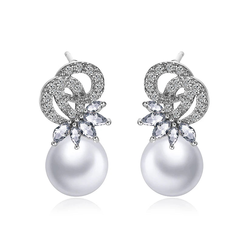 Romantic Sweet Pearl Thorny Zircon Earrings