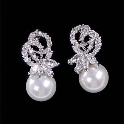 Romantic Sweet Pearl Thorny Zircon Earrings