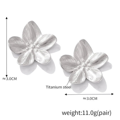 Stainless Steel Flower Leaf Stud Earrings