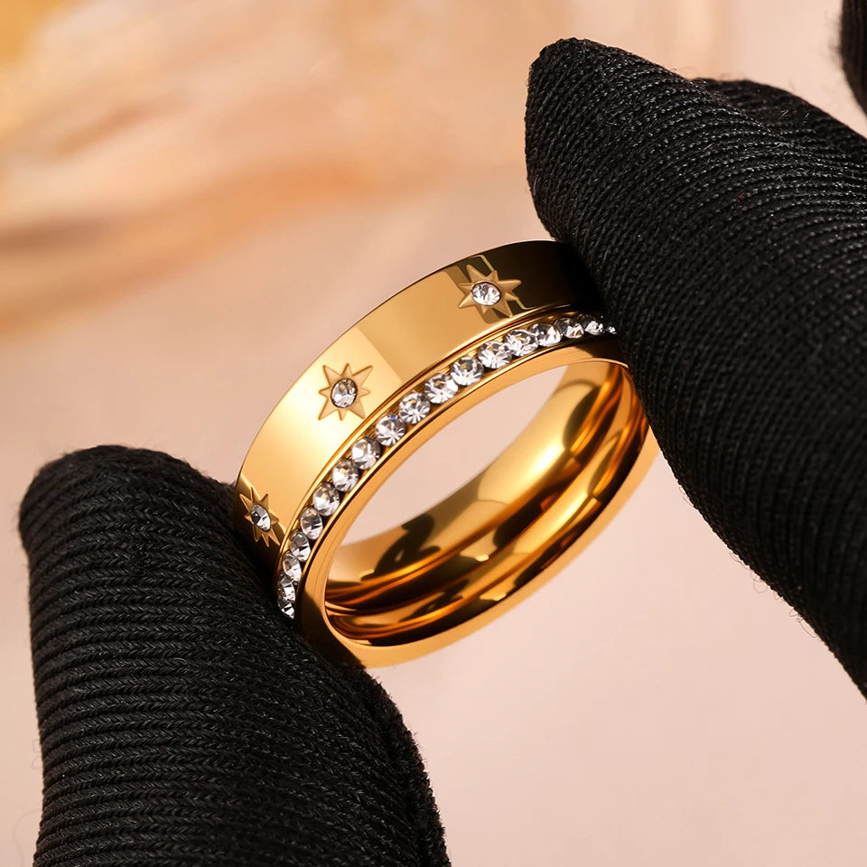 2Pcs Popular Dot Diamond Inlaid Six-pointed Star Ring