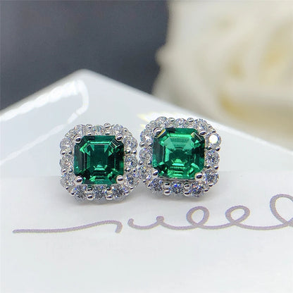 Genuine White Gold 0.5CT/Piece Emerald Engagement Earrings