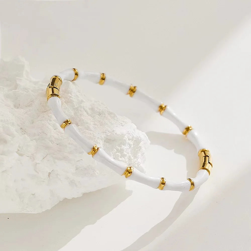 Stainless Steel Black And White Bamboo Bone Bracelet