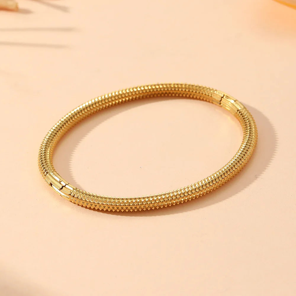 Stainless Steel Twist Spiked Open Bracelet