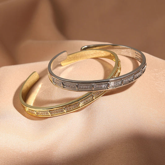 2-piece Set Of Copper Metal Inlaid Zirconium Opening Ring