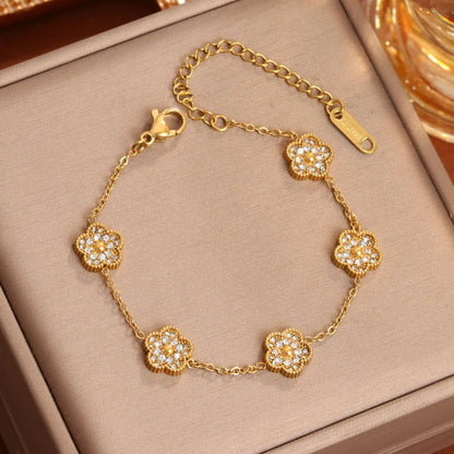 Stainless Steel Four-leaf Clover Inlaid Zirconium Small Bracelet