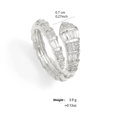 Copper Metal Snake Bone Nail Inlaid Zirconium Opening Ring
