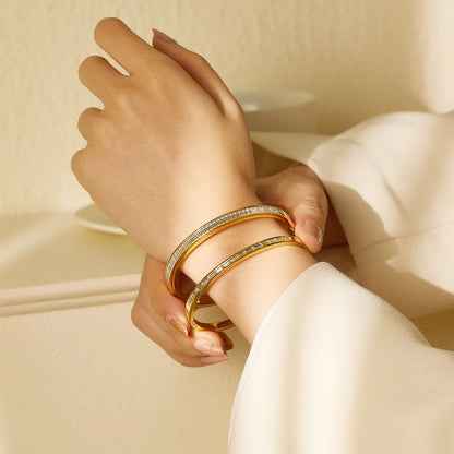 Stainless Steel Baby Breath Set Square Zircon Bracelet