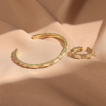 2-piece Set Of Copper Metal Inlaid Zirconium Opening Ring