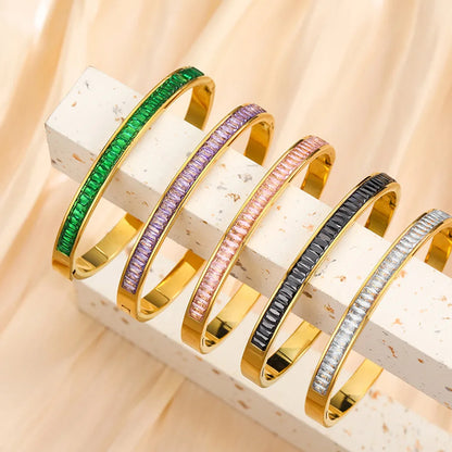 Stainless Steel Baby Breath Set Square Zircon Bracelet