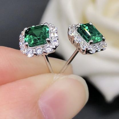 Genuine White Gold 0.5CT/Piece Emerald Engagement Earrings