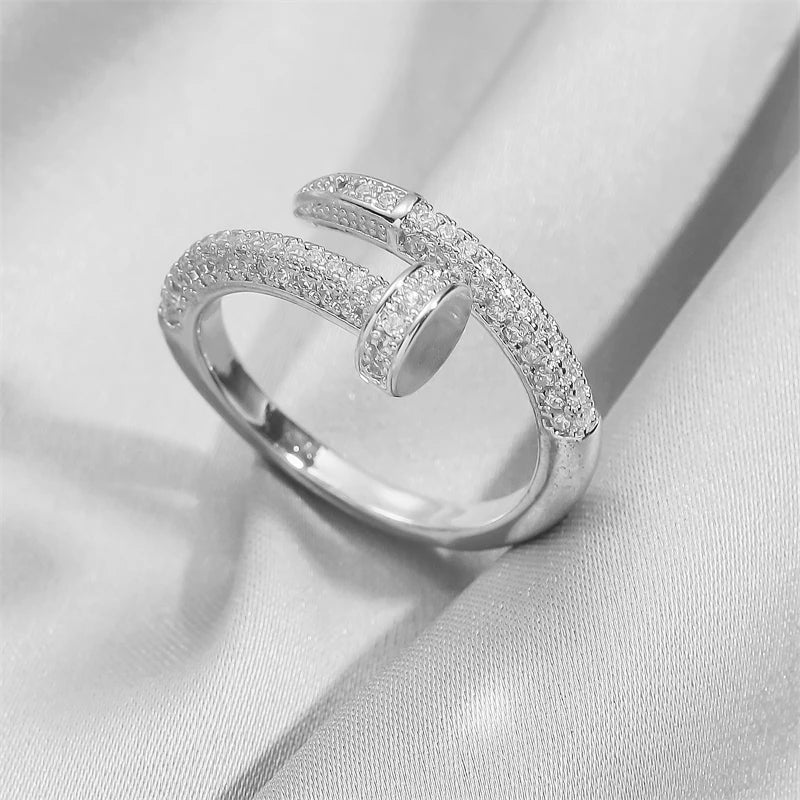 Copper Metal Snake Bone Nail Inlaid Zirconium Opening Ring