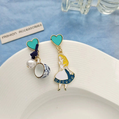 Carton Fairy Tale Princess Alice Asymmetry Earrings