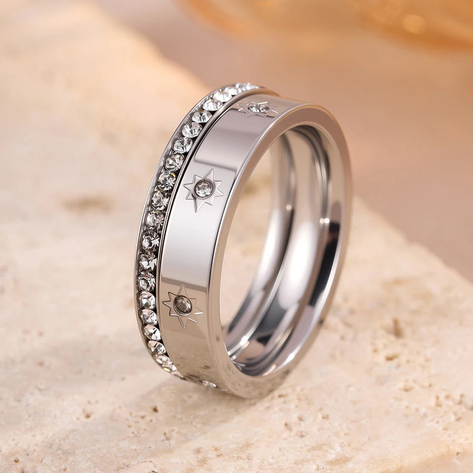 2Pcs Popular Dot Diamond Inlaid Six-pointed Star Ring