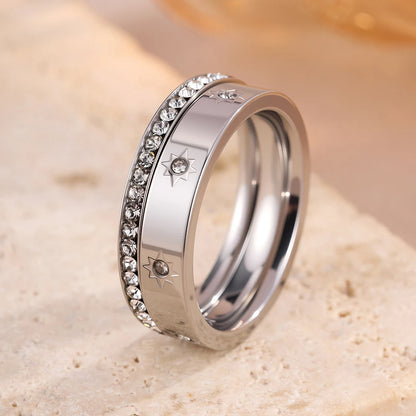 2Pcs Popular Dot Diamond Inlaid Six-pointed Star Ring