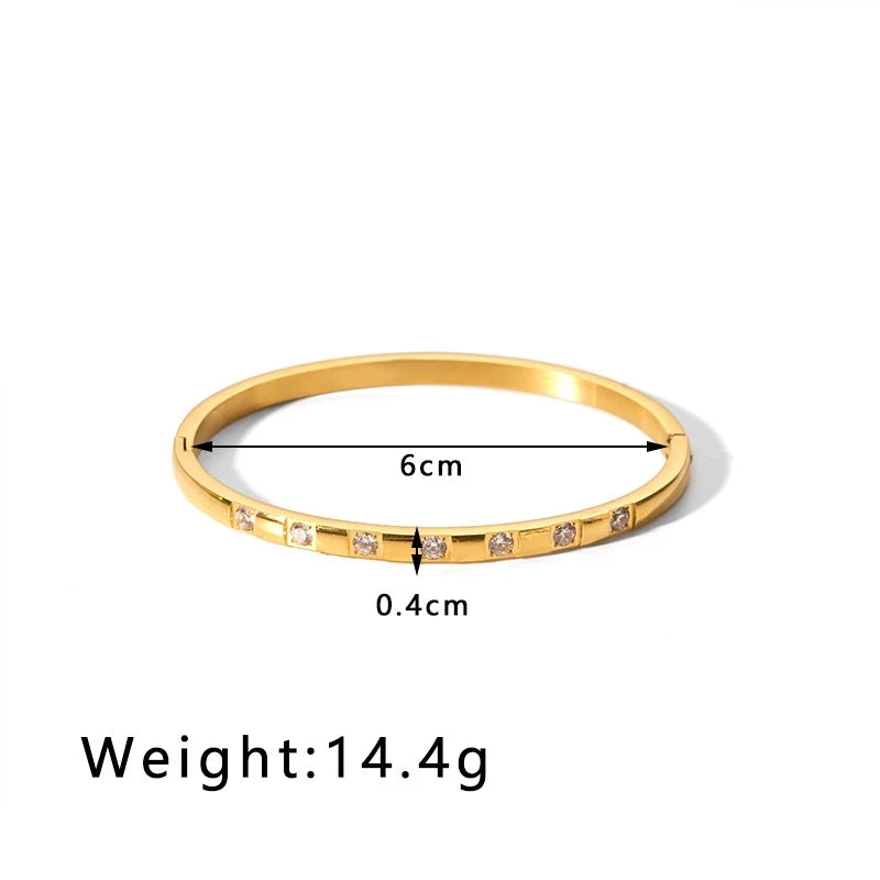 Stainless Steel Letter Inlaid Zirconium Stacking Bracelet