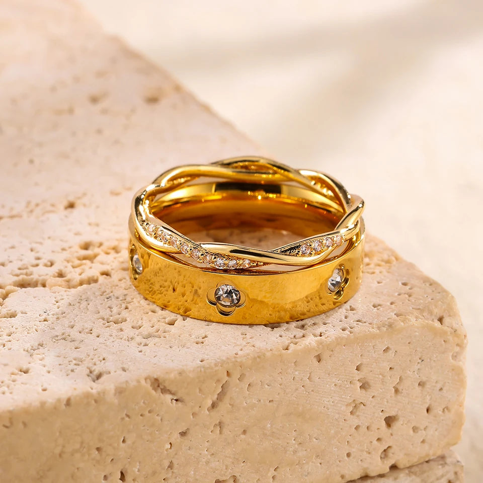 Sexy Romantic Flower Stainless Steel Ring Set