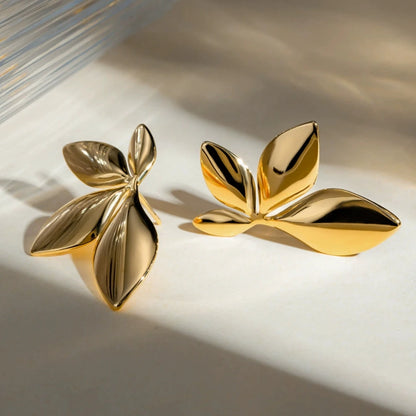 Stainless Steel Flower Leaf Stud Earrings