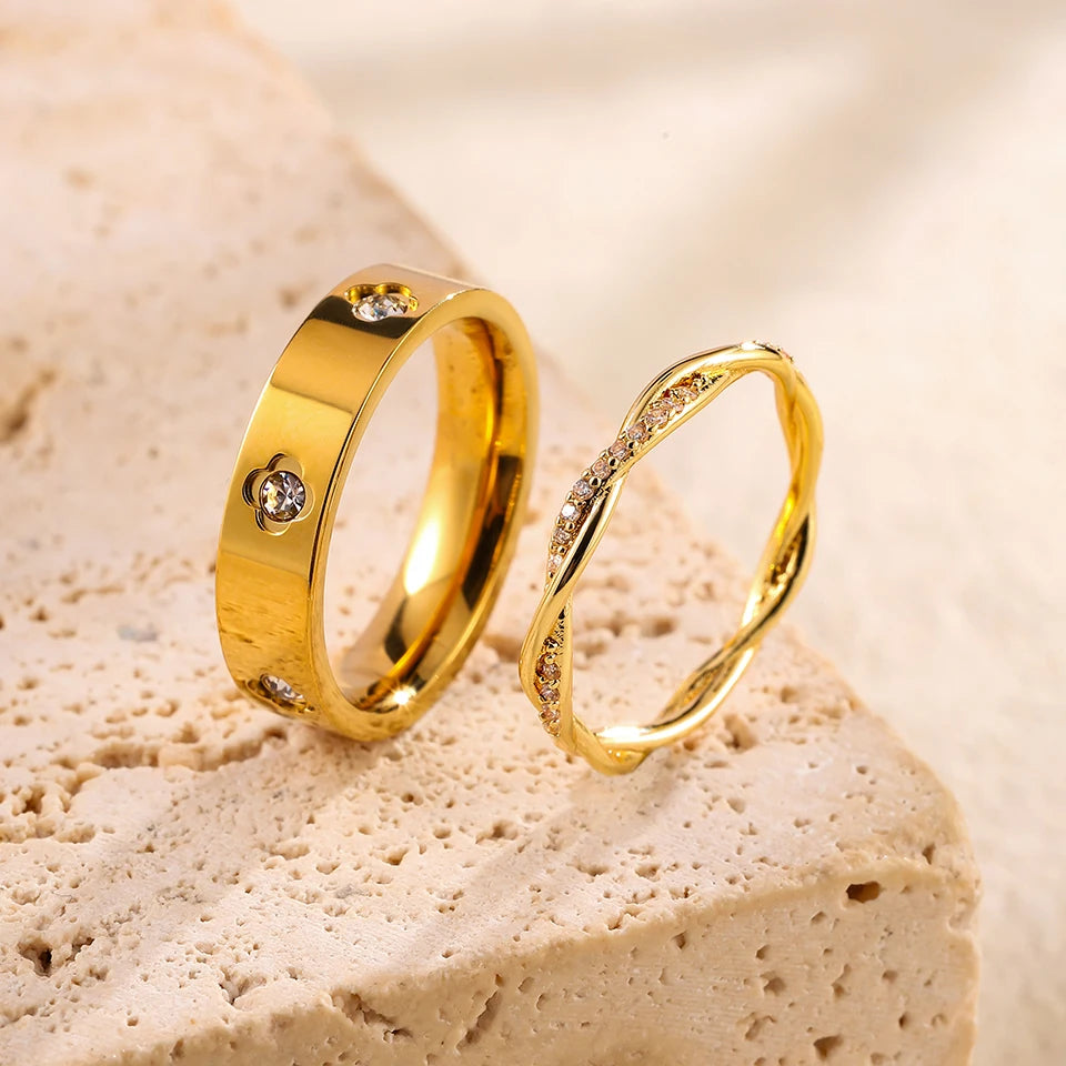 Sexy Romantic Flower Stainless Steel Ring Set