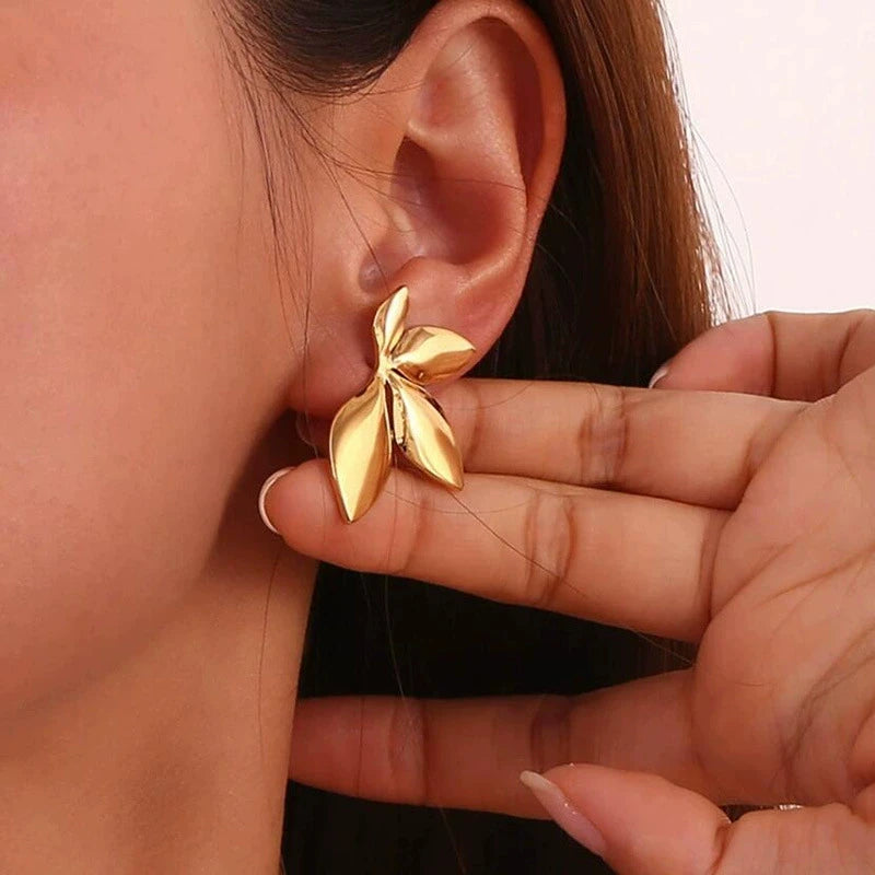 Stainless Steel Flower Leaf Stud Earrings