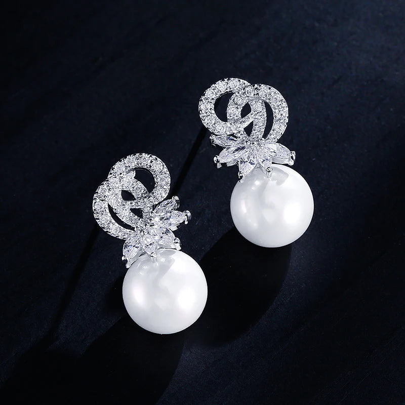 Romantic Sweet Pearl Thorny Zircon Earrings