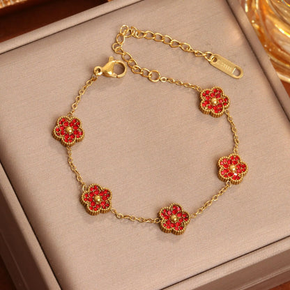 Stainless Steel Four-leaf Clover Inlaid Zirconium Small Bracelet