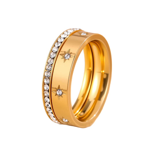 2Pcs Popular Dot Diamond Inlaid Six-pointed Star Ring
