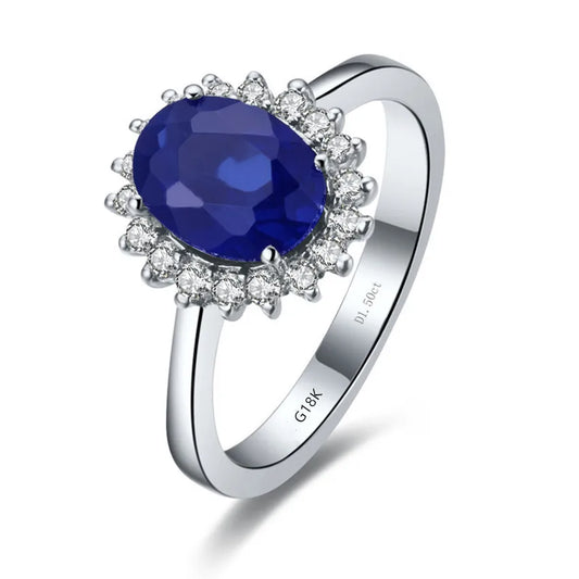 1.5CT Solid 18K White Gold Blue Fine Diamond Engagement Ring