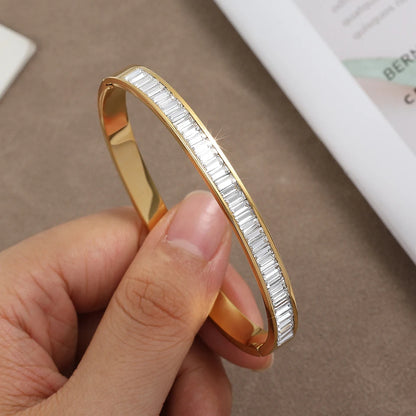 Stainless Steel Baby Breath Set Square Zircon Bracelet