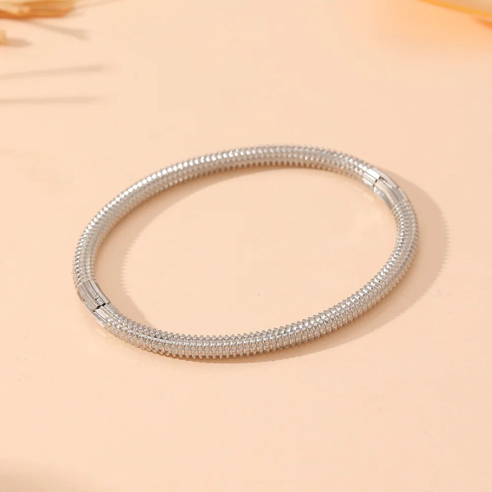 Stainless Steel Twist Spiked Open Bracelet