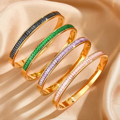 Stainless Steel Baby Breath Set Square Zircon Bracelet